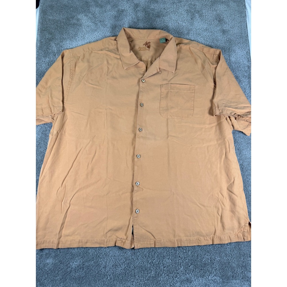 Tommy Bahama 100% Silk Short Sleeve Button Up Shirt Orange Tan 3XB Big & Tall